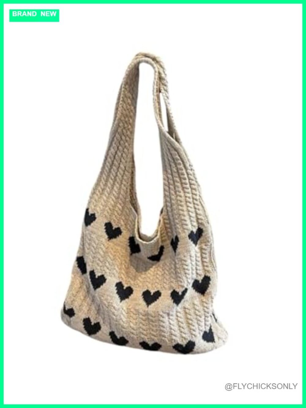 Women's Crochet Tote Bag Heart Pattern Knit Beach Summer Vacation Shoulder Bag